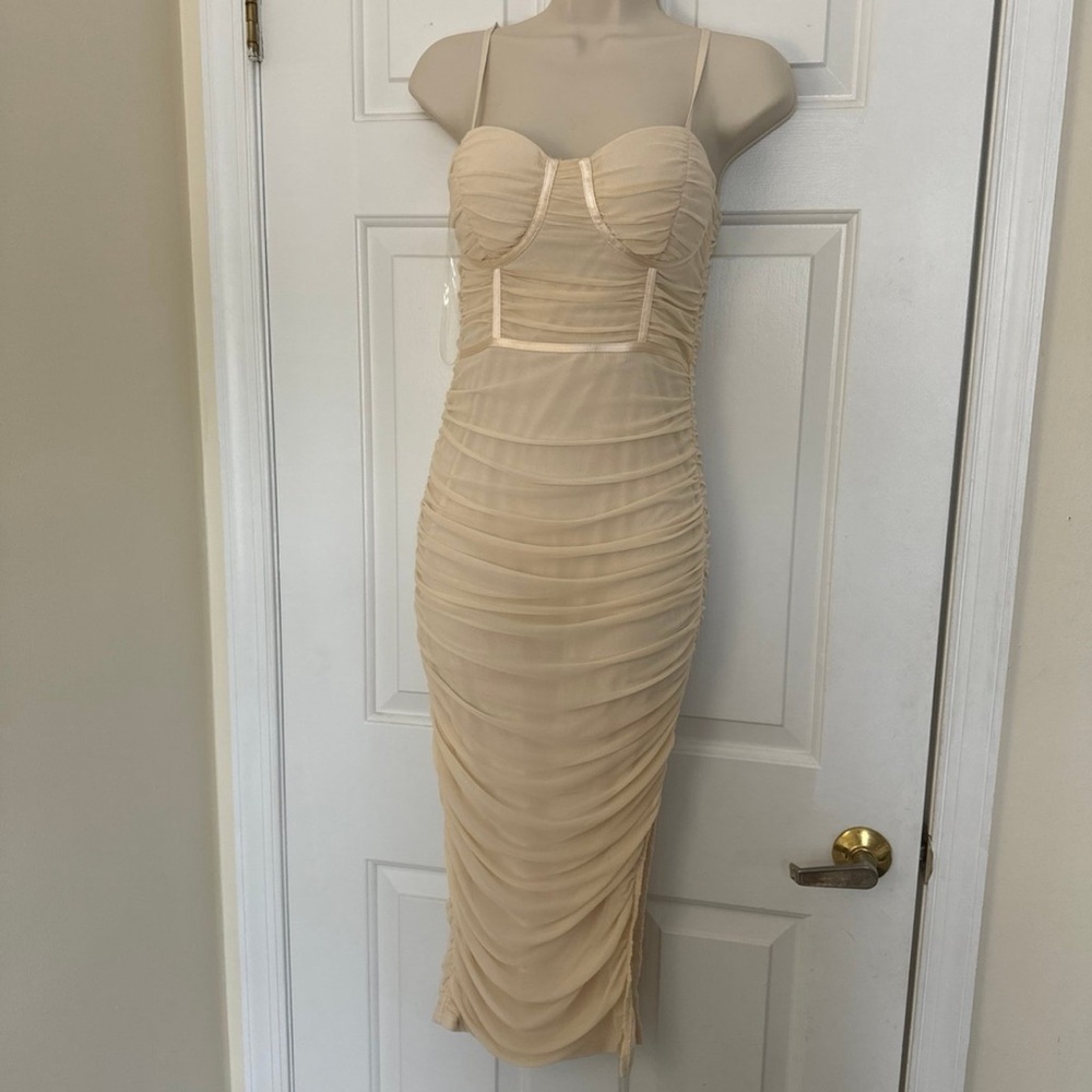 Cream colored ruched midi dress